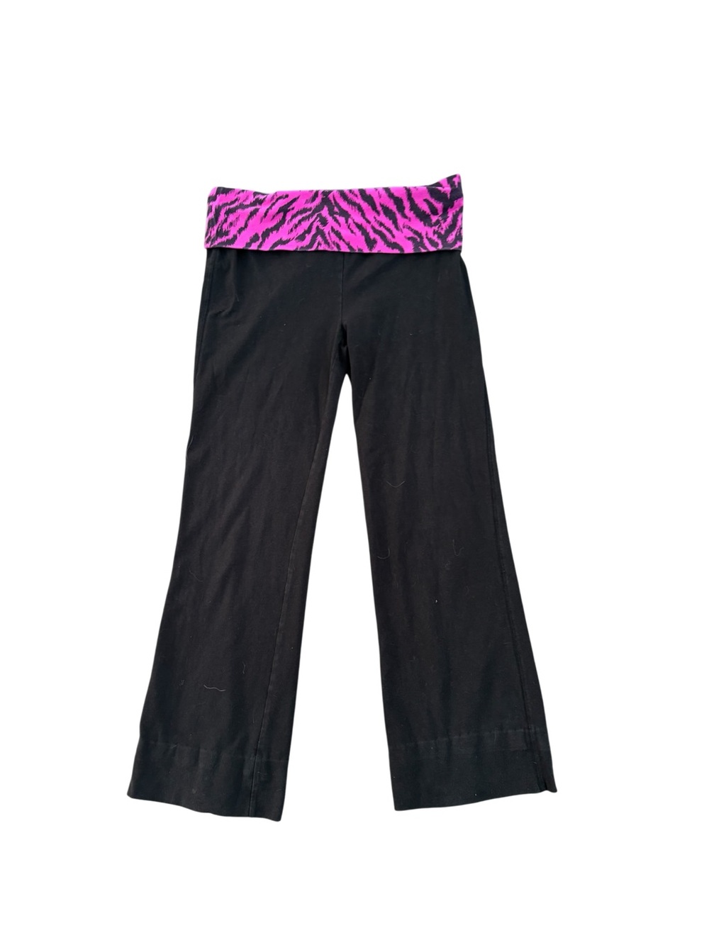 No Boundaries Y2K Foldover Flare Leggings Pink Zebra Waistband Yoga
